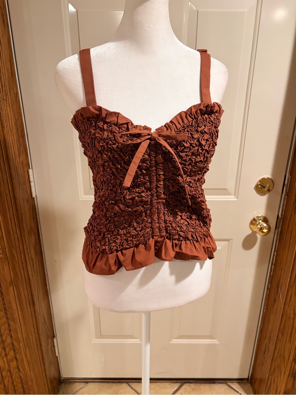 Maeve x Anthropologie Smocked Peplum Tank Top XS Brown